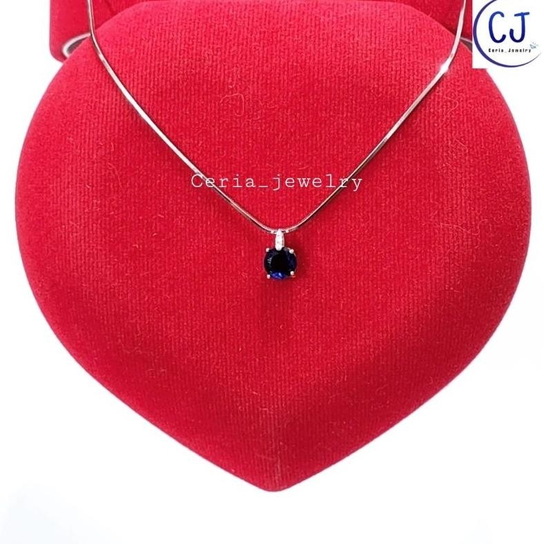 Kalung Perak Wanita Asli Silver 925 Lapis Emas Putih Model Italy Santa,Cassandra Liontin Permata Bir