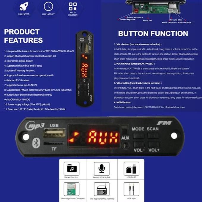 JH8 Kit Modul Mp3 Bluetooth 12 Volt B091