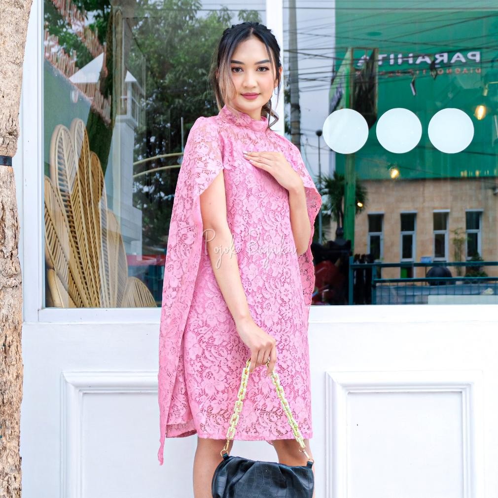 Dress Wanita Kekinian Baju Kondangan Brukat Polos Putih Hitam Mewah Korean Style Acara Gereja Natal 