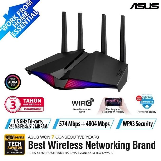 Asus Rt-Ax82U Ax82 Wifi 6 Dual Band Wi-Fi Ax5400 Gaming Router New Stok