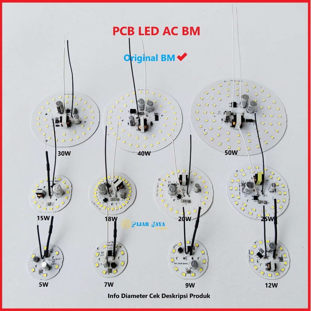 PCB LED AC BM WATT LENGKAP 5 7 9 12 15 18 20 25 30 40 50 WATT DOB MATA LED AC MODUL MESIN LAMPU LED