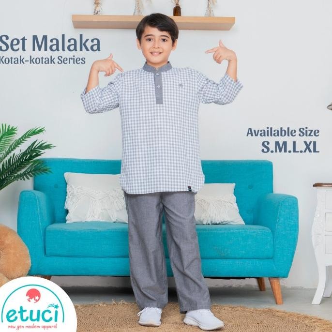 Baju Koko Anak Laki Laki Setelan Muslim Set Malaka Kotak Kotak Series