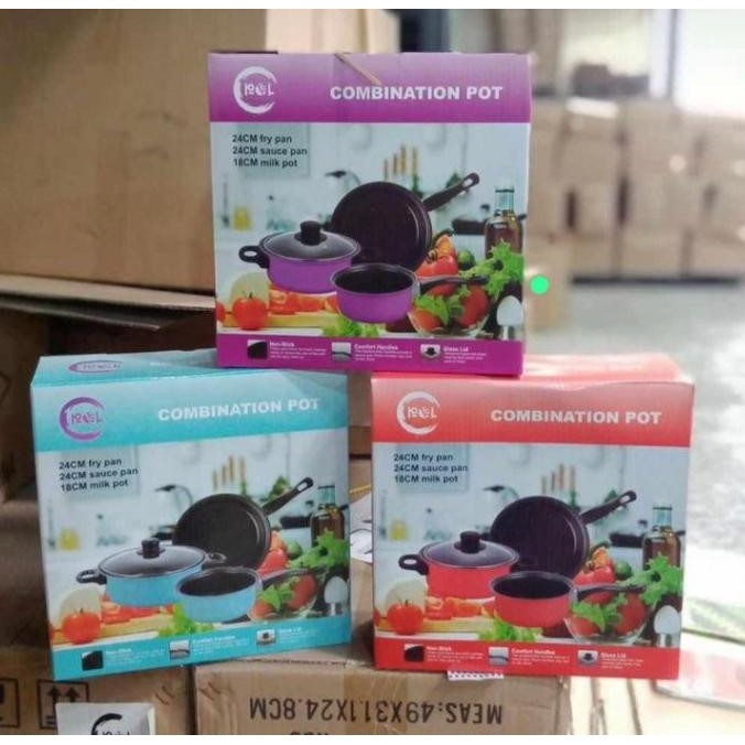 Siap Kirim Panci Combination Set Pot 3 Pcs Cookware Kombinasi Fry pan Sauce Milk