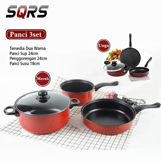 Siap Kirim Panci Teflon Wajan 3in1 Panci Set Anti Lengket Panci Set 3in1