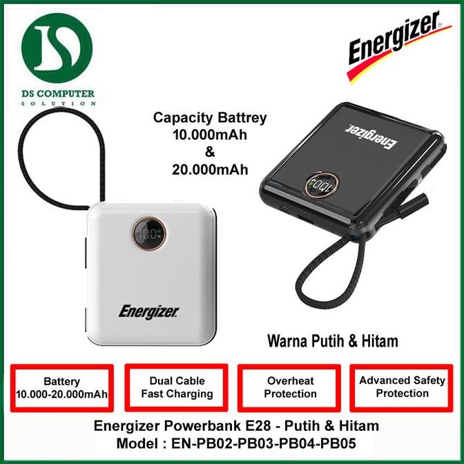 Energizer Powerbank E28 Dual Cable USB Type C + Ligthtening