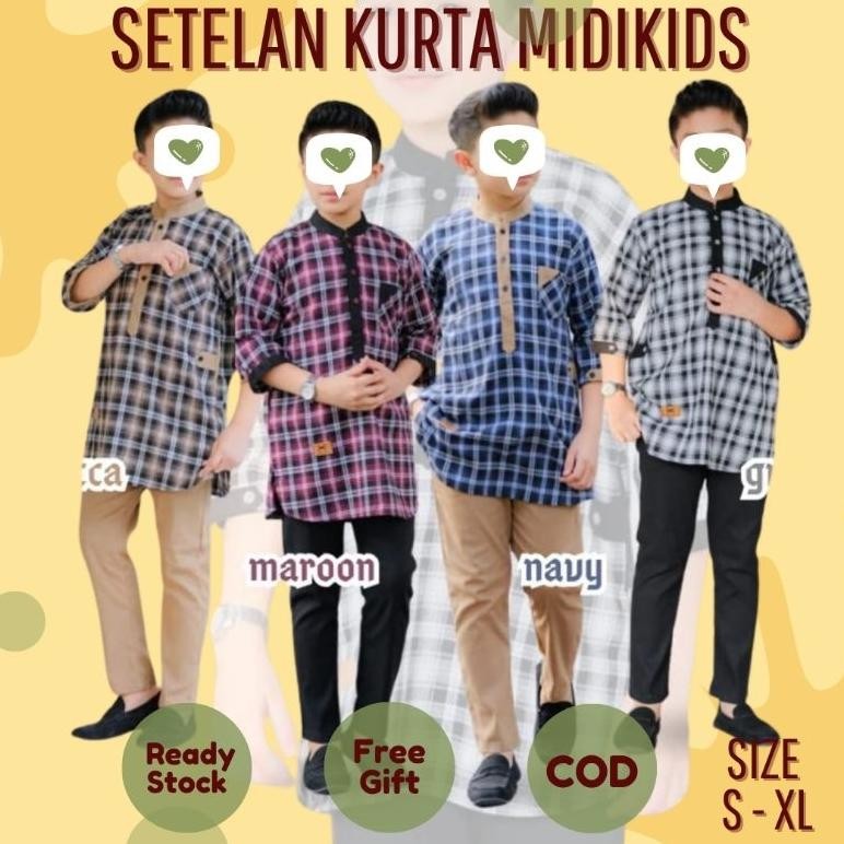 mi Setelan Koko Kurta Anak Laki Laki Kotak