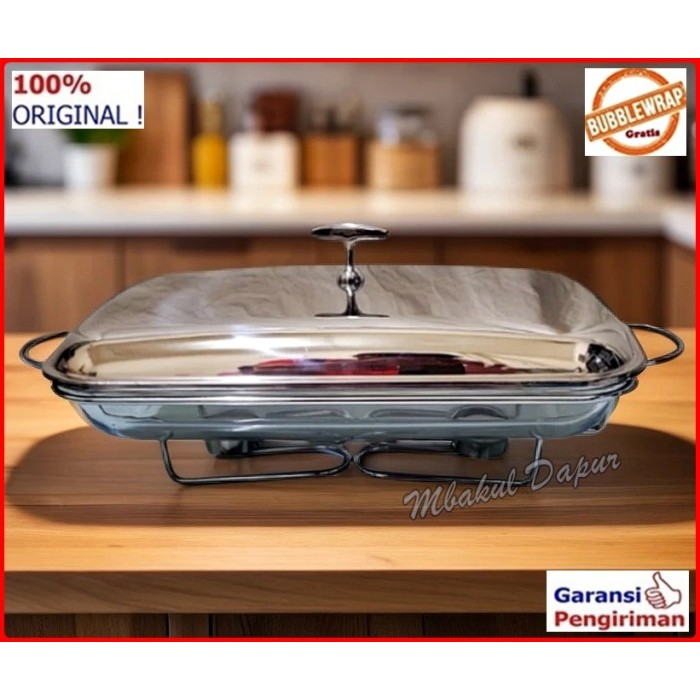 Wadah Saji Kaca Anti Panas Wadah Saji Persegi Prasmanan Kaca 3Liter