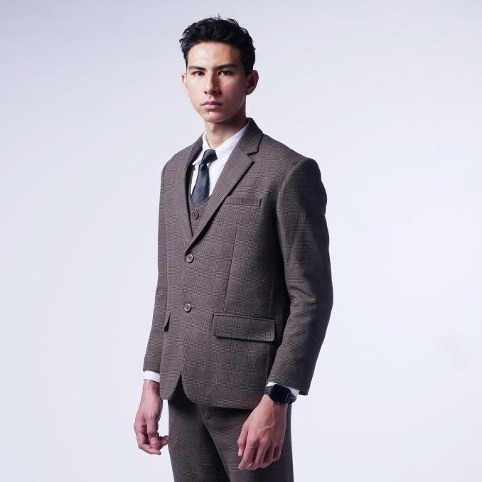 Mubeng Elegant Jas Slimfit Plaid Brown