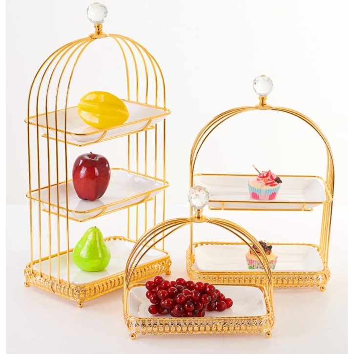 TERBARU Ceramic Cake Stand Bird Cage Dessert Table Decor PROMO