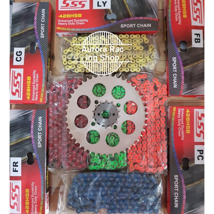 Gear Set Sss 428 Satria Fu [ 2007 - 2012 ] & Rantai Sss Hsb Warna Original