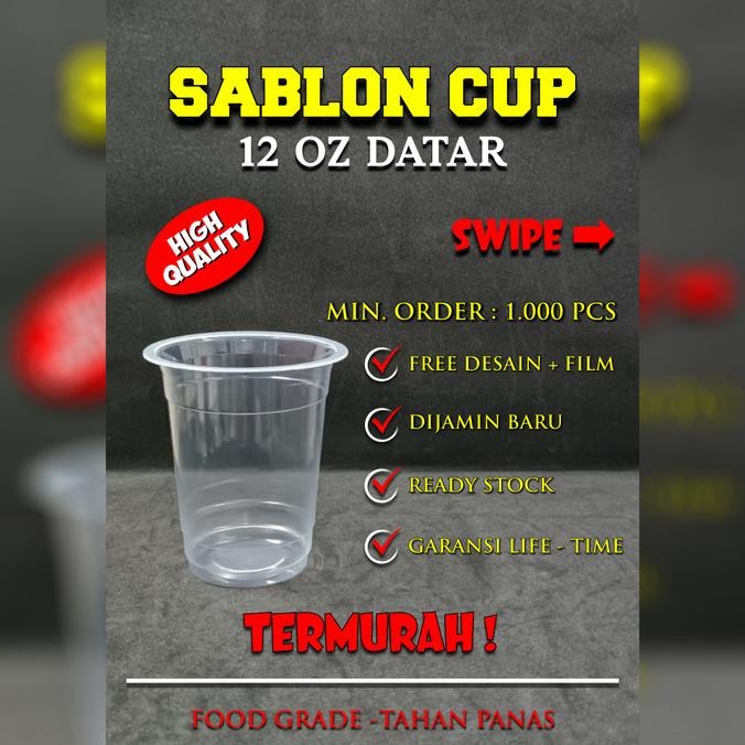 Sablon Cup Plastik Pp Datar 12 Oz 7 Gram | Sablon 1 Warna