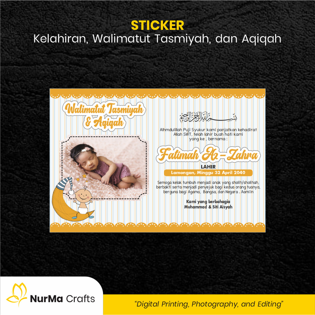 

Stiker Bayi (Walimatut Tasmiyah dan Aqiqah) - Kertas Sticker Bontak / Kertas Art Paper