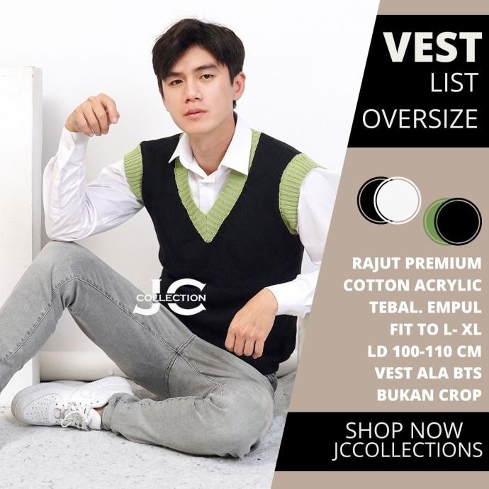 Vest Pria Rajut Korea Pria Oversize Unisex Rompi Rajut Valen JCFashion Termurah