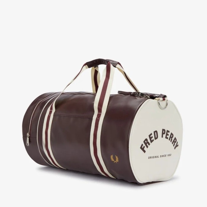Tas Fred Perry Boston Bag Classic Barrel Bag Oxblood Ecru