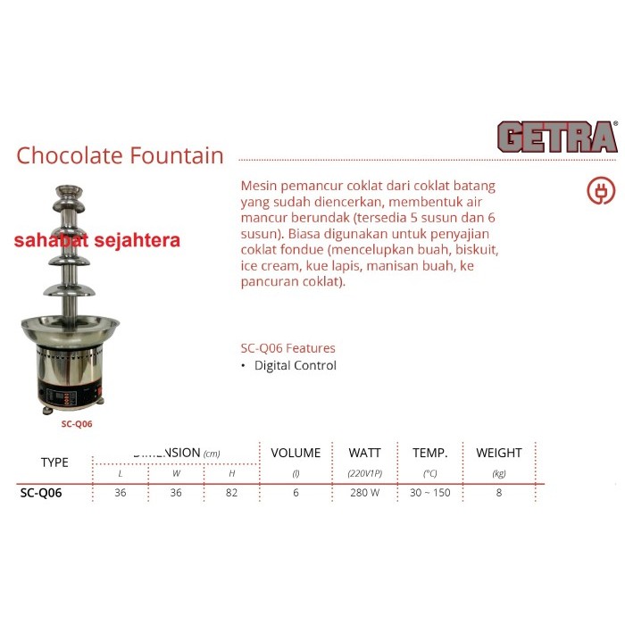 Chocolate Fountain GETRA SC-Q06 Mesin Pemancur Coklat Kap 6 L