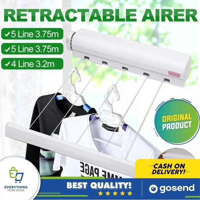 TALI JEMUR JEMURAN GANTUNGAN CUCIAN BAJU PAKAIAN 5 TALI TARIK OTOMATIS