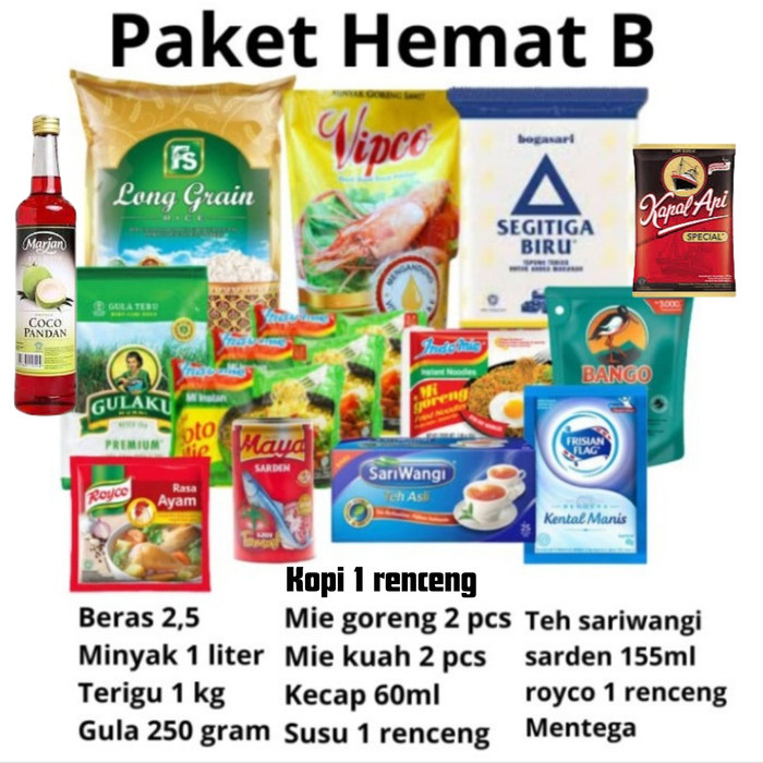 

terbaru NEW Readyy Paket Sembako Hemat B plus sirup dan kopi