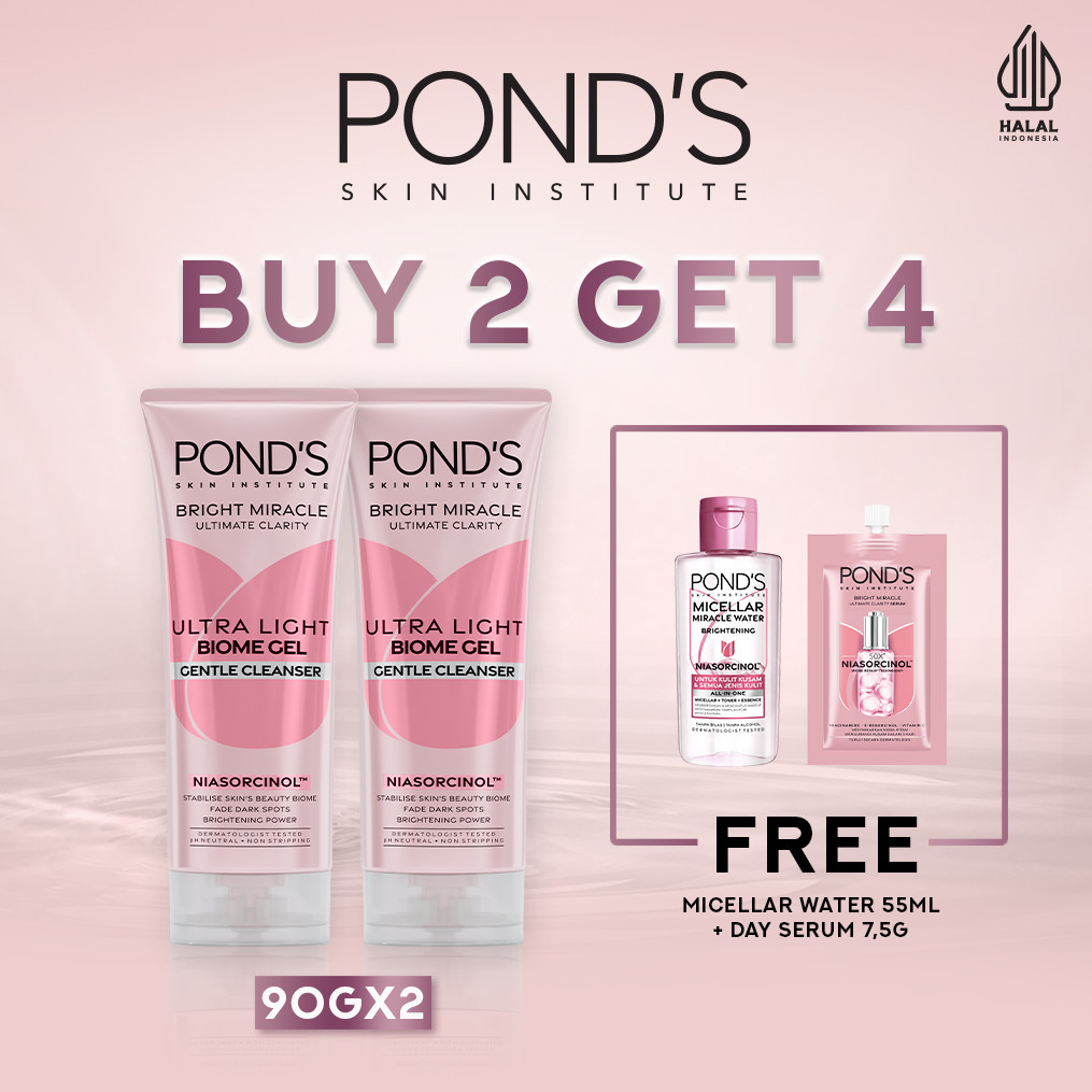 [GLOW UP COMPLETE SET] Buy 2 PONDs Bright Miracle Ultra Light Facial Wash 90gr FREE Micellar Water 5
