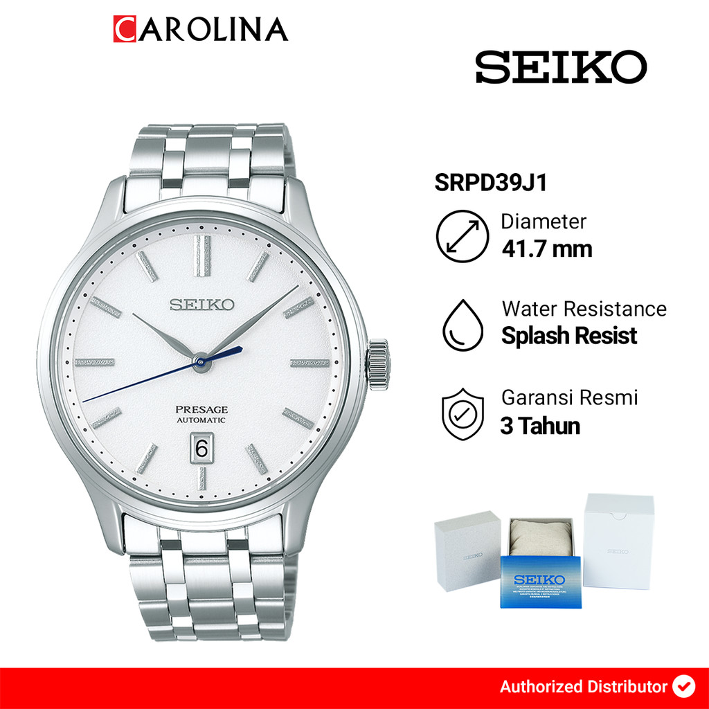 Jam Tangan Pria Seiko Presage SRPD39J1 Japanese Garden Automatic White Dial Stainless Steel Strap