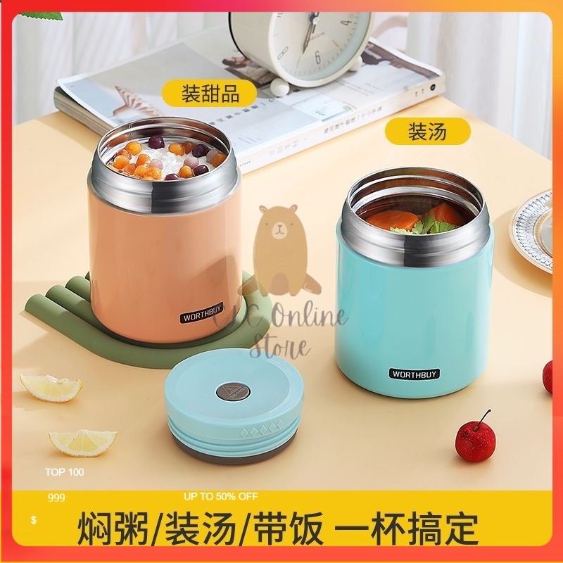 CLC 1000ML Termos Toples Makanan Stainless Steel Vakum Termal Kompor Panci Terisolasi Mug Penghangat