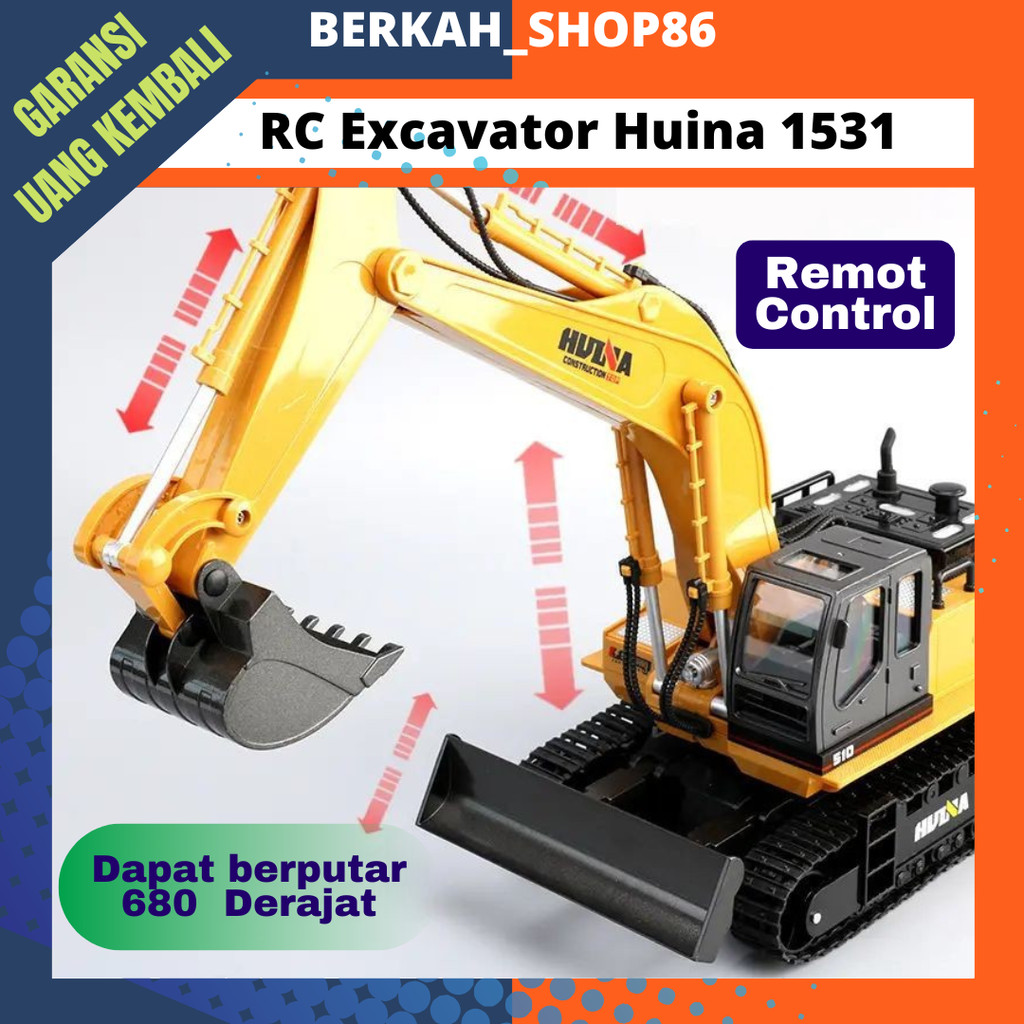 MAINAN RC ALAT BERAT KONSTRUKSI REMOTE KONTROL EXCAVATOR HUINA 1531 MINIATUR ALAT BERAT EXCAVATOR 1/