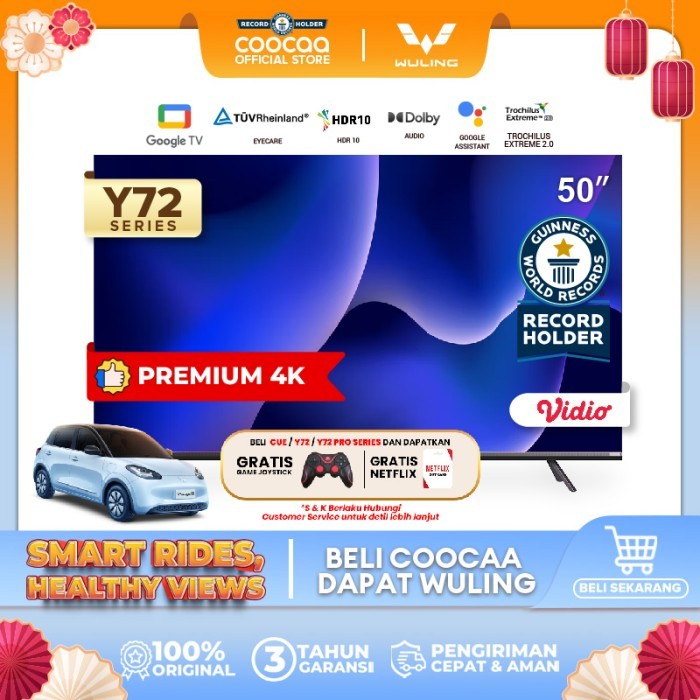 Terlaris [Google Tv] Coocaa 50 Inch Smart Led Tv - Flicker Free -(Coocaa 50Y72) Good Quality