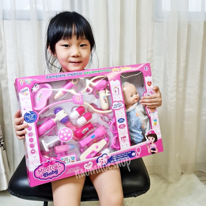 mainan dokter anak dan boneka bayi kado ulang tahun ada lampu dan suar