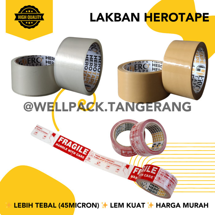 

Terbaru!! Salin (Per Dus) Lakban Herotape Fragile Unboxing 2In1 45Micron Premium Super Tebal Harga