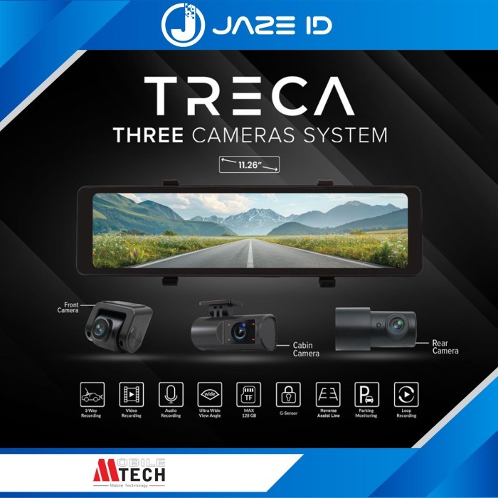 Mtech DVR Spion 3 Way Kamera Perekam Dashcam Mobil 11 Inch Treca Wifi GPS