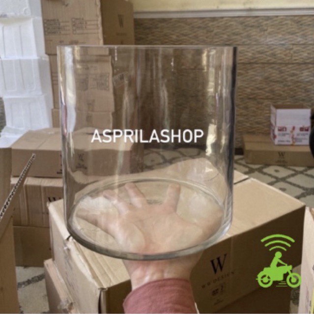 VAS BUNGA SILINDER BESAR VAS TABUNG KACA DIAMETER 20CM TINGGI 20CM