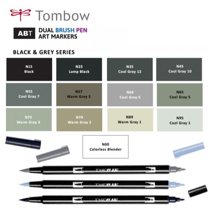 

PROMO! Tombow Dual Brush Pen ABT - Black & Grey Series