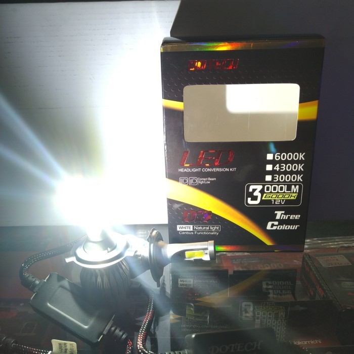 Lampu Led H4 Led 3 Warna Merk Dotech Bergaransi Set 2 Pcs