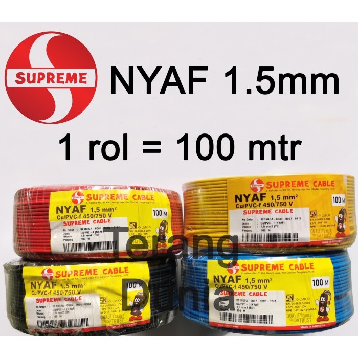 Kabel Serabut Tunggal 1X1.5Mm Kabel Nyaf 1.5Mm Supreme 100Meter Supreme