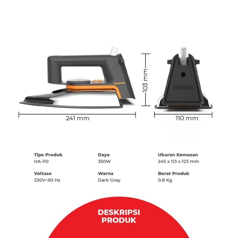 MASPION SETRIKA HA 110 SETRIKA LISTRIK/HA 110/HA110/HA-110/MASPION SETRIKA MURAH ORI