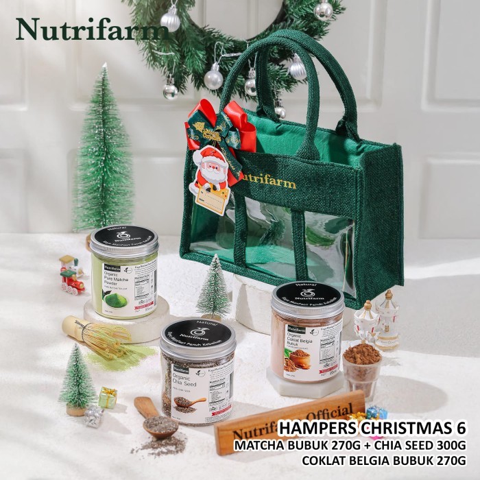 

NUTRIFARM HAMPERS CHRISTMAS/NATAL/MATCHA BUBUK 270GRAM, CHIA SEED 300GRAM, COKLAT BELGIA BUBUK