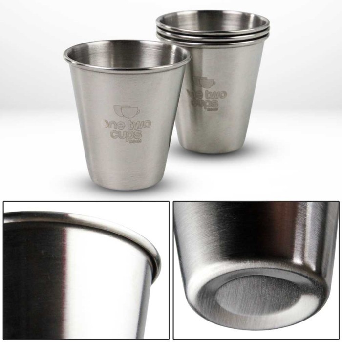 PROMO Cangkir Sloki Stainless Seloki Mini Cup Set 4 Pcs 70 Ml Cover Casing
