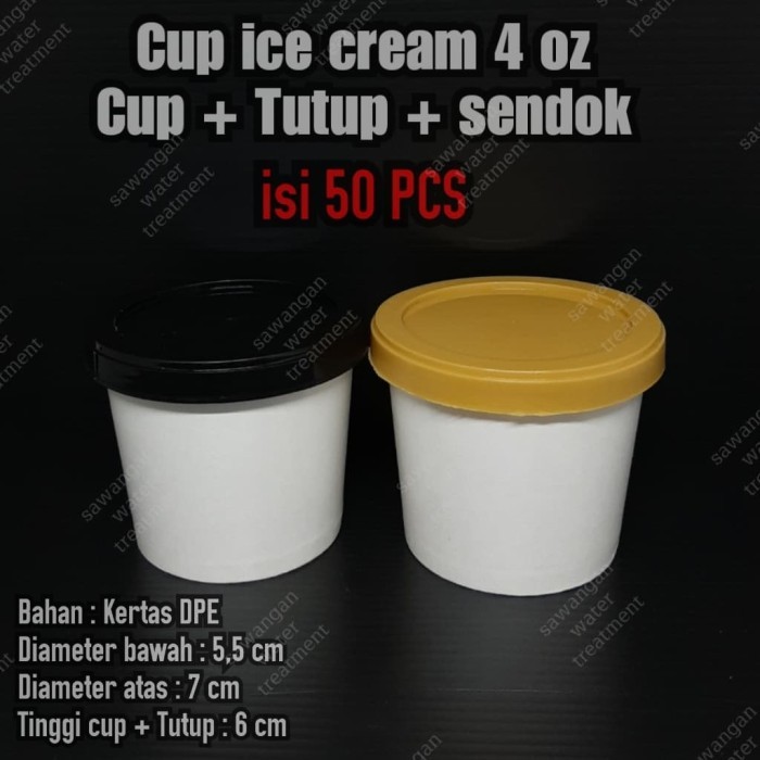 Paper cup ice cream 4 oz isi 50 Pcs (cup+tutup+sendok) / cup es krim