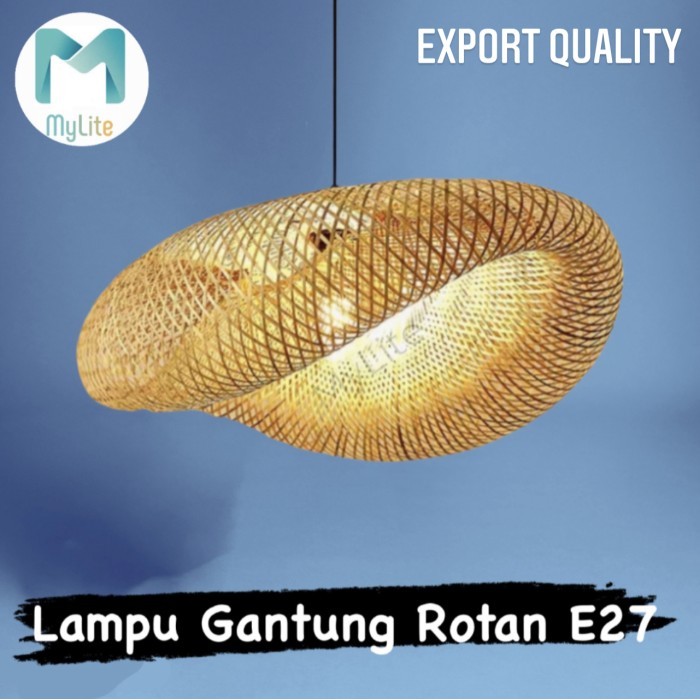 TERBARU - Lampu Gantung Cafe Rotan Hias Antik Model Ombak E27