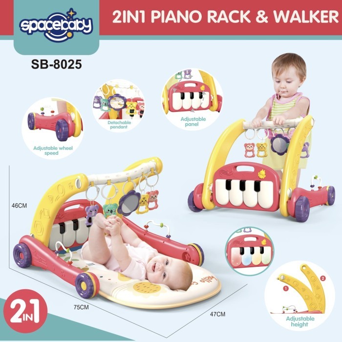 2 IN 1 PIANO PLAYMAT & PUSH WALKER SPACEBABY SB 8025 SB-8025 SB8025