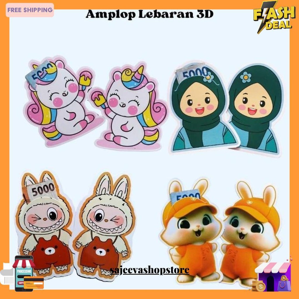 

(Isi 5Pcs) Amplop Lebaran Karakter 3D Lucu Amplop Thr Terlaris