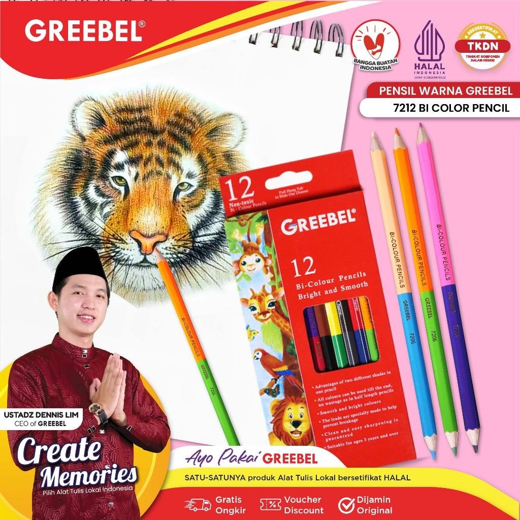 

Pensil Warna Greebel Pensil Warna Panjang 24 Warna Warni / Bi Color Pencil 7212 24 Warna/12Pcs