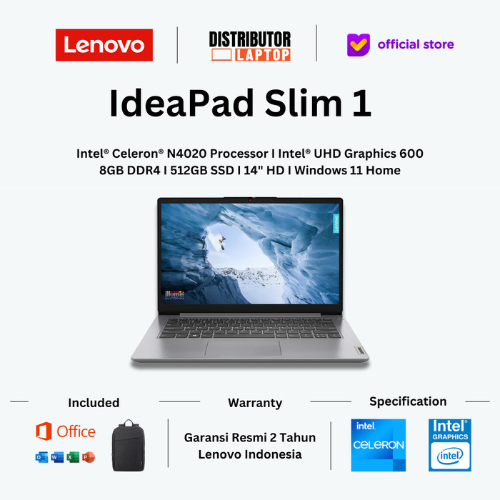 Laptop Lenovo Ideapad Slim 1 Celeron N4020 Ram 8Gb 512Gb Ssd