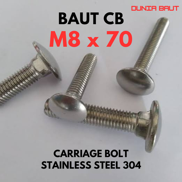 Baut CB M8X70 / Baut Bemper 8X70 / Carriage Bolt M8 X 70 / Baut Payung 8 X 70 / Baut Pagar M8X70 Sta