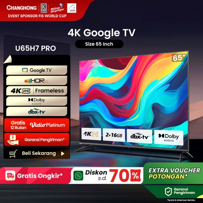 Google TvChanghong 65 Inch Smart Tv 4K Uhd Hdr10+ Tv (U65H7 Pro)