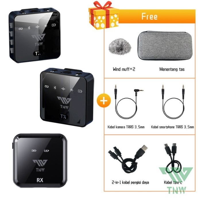 HOT SALE TNW N9/ N8 Pro Wireless 2 Microphone Clip & Mic Hp & Kamera Live Vlog.