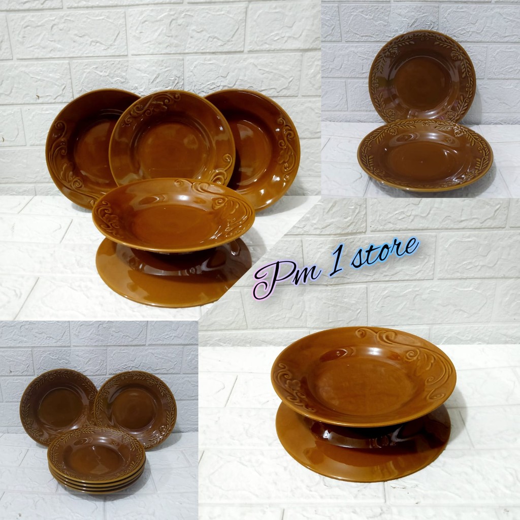 piring makan keramik ukir coklat lucky piring keramik coklat /piring embos 8