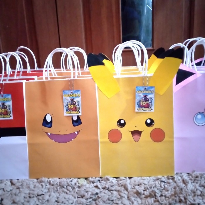 TAS SOUVENIR ULANG TAHUN ANAK / PAPER BAG / GOODIE BAG / POKEMON 2D