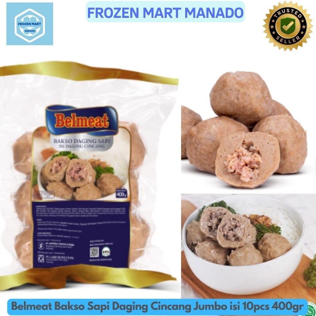 

Belmeat Bakso Sapi Daging Cincang Jumbo isi 10pcs 400gr - Frozen Mart Manado (Frozen Food Manado)