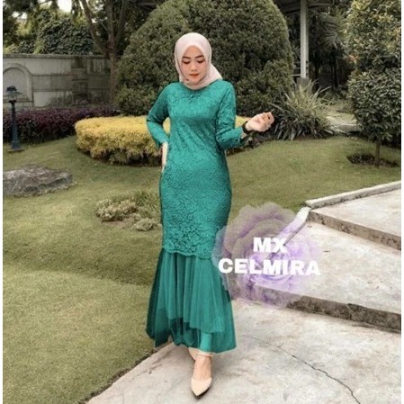 Pakaian Kondangan Longdress Brukat Wanita Maxi Duyung Celmira M