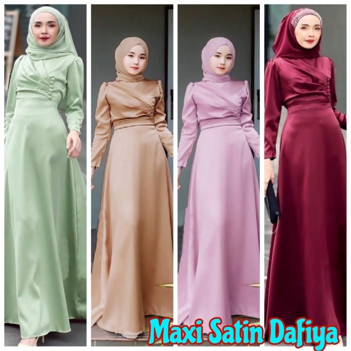 Gamis Pesta Wanita Maxi Polos Satin Dafiya